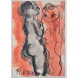 Frans Martin Claerhout (South African 1919-2006) TWO FIGURES AND A CAT signed mixed media on paper