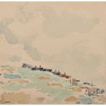 Wolf Kibel (South African 1903-1938) COTTAGES ON A HILL signed watercolour on paper 20 by 20cm