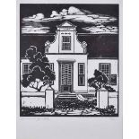 David Botha (South African 1921-1995) FRENCH HUGUENOTS MUSEUM, GABLE linocut, signed and numbered