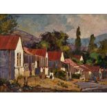 Marc Poisson (South African 1952 --) LANDSCAPE WITH HOUSES signed oil on board 44 by 59cm