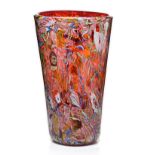 A LARGE AVEM ZANFIRICO MILLEFIORI RED 'TUTTI FRUTTI' GLASS VASE, CIRCA 1955 of tapering