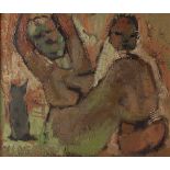 Frans Martin Claerhout (South African 1919-2006) TWO FIGURES AND A CAT signed oil on board 50 by