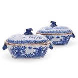 A PAIR OF CHINESE BLUE AND WHITE SAUCE TUREENS AND COVERS, QIANLONG, 1736-1795 each of canted