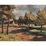 Robert Broadley (South African 1908-1988) COTTAGES AND TREES signed and dated 44 oil on board 35