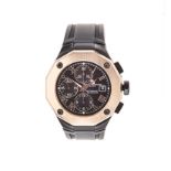 A GENTLEMAN'S 18CT ROSE GOLD AND STAINLESS STEEL WRISTWATCH, BAUME & MERCIER RIVIERA XXL CHRONOGRAPH