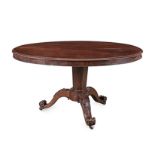 A VICTORIAN MAHOGANY TABLE the moulded oval top above a plain frieze on a tapering faceted