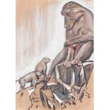 Dorothy Kay (South African 1886-1964) BABOON signed charcoal and heightening on paper 51 by 36cm,