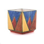 A WILKINSON LTD ‘BIZARRE’ JAR BY CLARICE CLIFF, CIRCA 1928 of square shape, painted with geometric