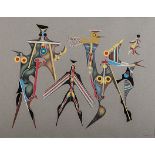 Jules Perahim (Romanian 1914-2008) THREE FIGURES signed and dated 76 mixed media on paper 49 by 62,