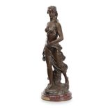 EDOUARD DRUOUT (1859-1945): AN ART NOUVEAU PATINATED BRONZE FIGURE the female draped in robes,