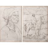 Allerley (Joe) Glossop (South African 1870-1955) BANTU WOMAN and MAN ON A HORSE, two drypoint, one