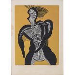 Cecil Edwin Frans Skotnes (South African 1926-2009) FIGURE ON YELLOW screenprint, signed,