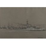 Nils Severin Andersen (South African 1897-1972) NAVY FRIGATES signed charcoal and chalk on paper