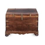 A FRUITWOOD AND BRASS-BOUND KIST, 19TH CENTURY the hinged rectangular top enclosing a compartment,