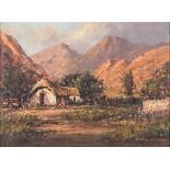 Christiaan St Patrick Nice (South African 1939-) HOUSE AND MOUNTAINS signed oil on canvas laid