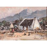Christiaan St Patrick Nice (South African 1939-) HOUSE AND CHICKENS signed oil on board 15,5 by 21,
