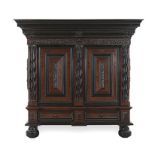 A DUTCH ROSEWOOD AND EBONY KUSSENKAS, LATE 17TH/EARLY 18TH CENTURY the outswept cornice above a