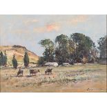 Christiaan St Patrick Nice (South African 1939-) COWS IN A FIELD signed oil on canvas laid down on