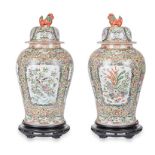 A PAIR OF CHINESE FAMILLE ROSE VASES AND COVERS, REPUBLIC PERIOD (1911 - 1948) each of tapering