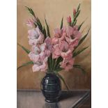 Gino Fasciotti (South African 1883-1961) PINK GLADIOLI signed oil on board 60 by 42,5cm