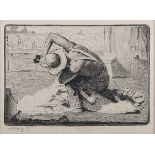 Willem Hermanus Coetzer (South African 1900-1983) SHEEP SHEARER etching, signed and inscribed '