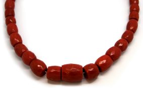 Large faceted coral bead necklace