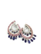 Diamond, P/Sapphire+ Iolite hoop earrings