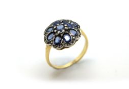 Sapphire and diamond floral cluster ring