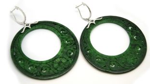 Large jade and diamond hoop earrings