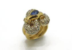 Sapphire and diamond snake ring