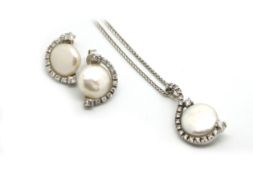 Pearl and cubic zirconia necklace and earrings