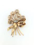 18ct Gold Floral Spray Brooch. French c.1940 Tctw estimated to be 0.40 carats. 12.2 grams