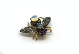 Silver gilt opal fly brooch