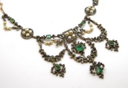 Emerald, pearl and diamond necklace