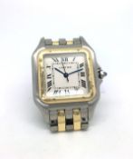 Gentlemen's Cartier Panthere bracelet watch, white square dial with Roman numerals, steel and gold