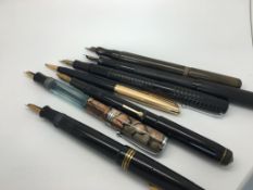 Six fountain pen and one pencil. 2 x conway stewarts, Penol, Vista, De La rue Onoto Pen, Swan and