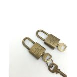 Two brass Louis Vuitton case padlocks with keys, numbered 322