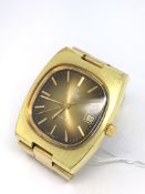 Vintage Omega Geneve Automatic, sunburst cushion shaped dial with baton hour markers, date