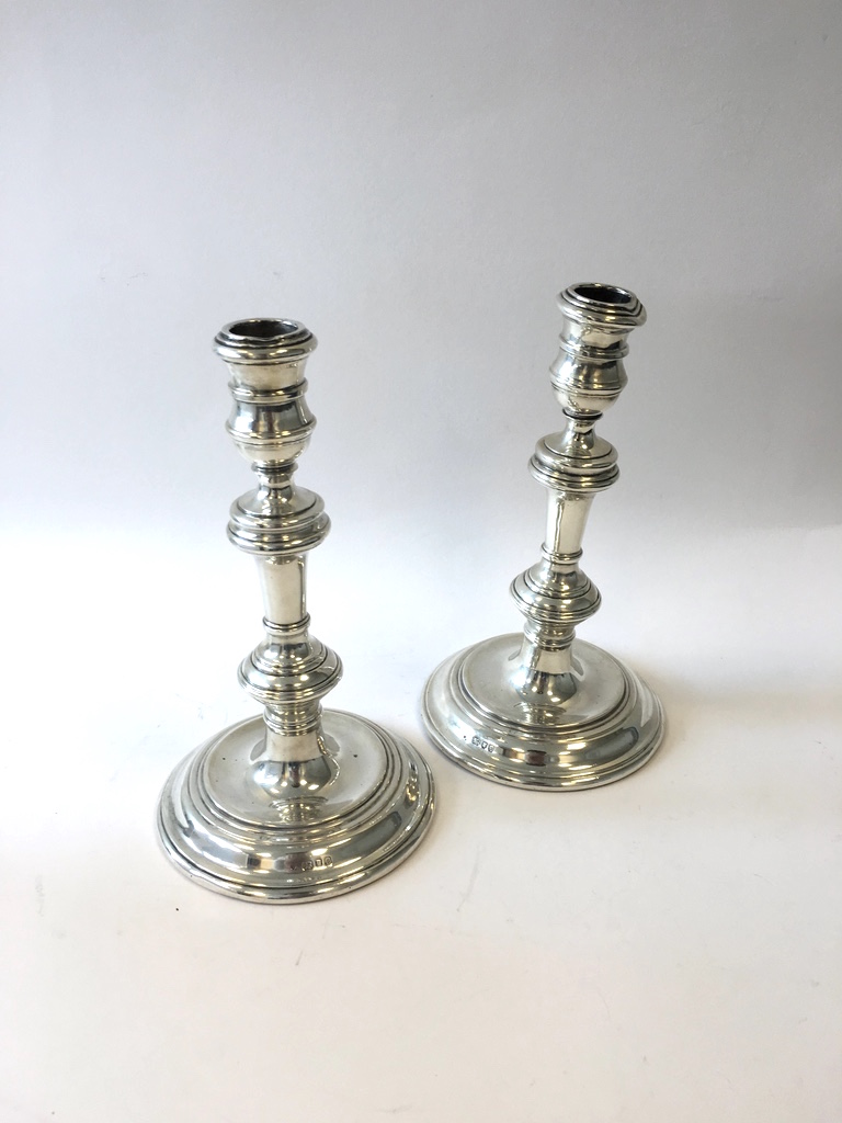 A Pair of George I Style Silver Candlesticks, Hallmarked London 1965 by William Comyns & Sons, - Image 2 of 3