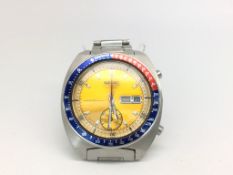 Retro Seiko chronograph automatic 'Pepsi bezel', circular gilt dial with subsidiary seconds dial and