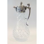 A Silver Mounted Claret Jug With Baccus Mask Spout & Acanthus Leaf Handle Hallmarked London 1973,