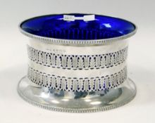 A Silver Dish Ring With Blue Glass Liner, Hallmarked Birmingham 1931 With Irish Import Marks 18cm