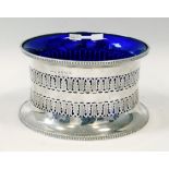 A Silver Dish Ring With Blue Glass Liner, Hallmarked Birmingham 1931 With Irish Import Marks 18cm