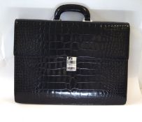 Montblanc black crocodile skin brief case, stainless steel hardware, internal dividers and pockets