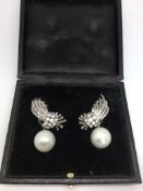 Vintage South Sea pearl and diamond spray earrings