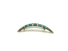 Victorian Crescent Turquoise gold Brooch