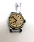 Vintage Longines wristwatch, circular patinated dial with Arabic numerals, outer seconds track,