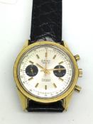 Gentleman's Camy vintage chronograph, circular silvered dial with two black subsidiary dials,