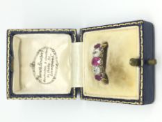 Old cut Diamond and Ruby Ring. Stones span 2cm. Approximately 0.40 carats of Diamonds. Yellow and