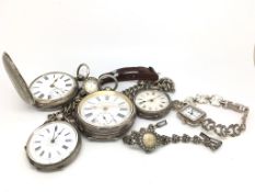 A selection of silver watches and pocket watches